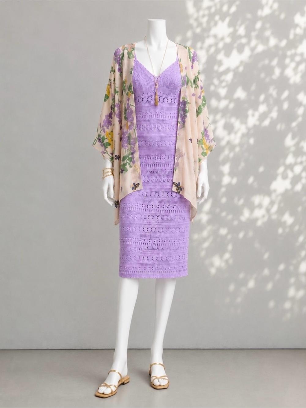Vintage Y2K Moda International Lilac Crochet Slip Dress S/M Boho Festival Midi - Picture 7 of 11